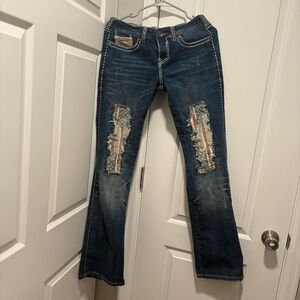 Cowgirl Tuff Dark Blue Distressed Flare Jeans